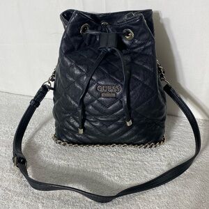 GUESS Black Quilted Bucket Bag Handbag Purse